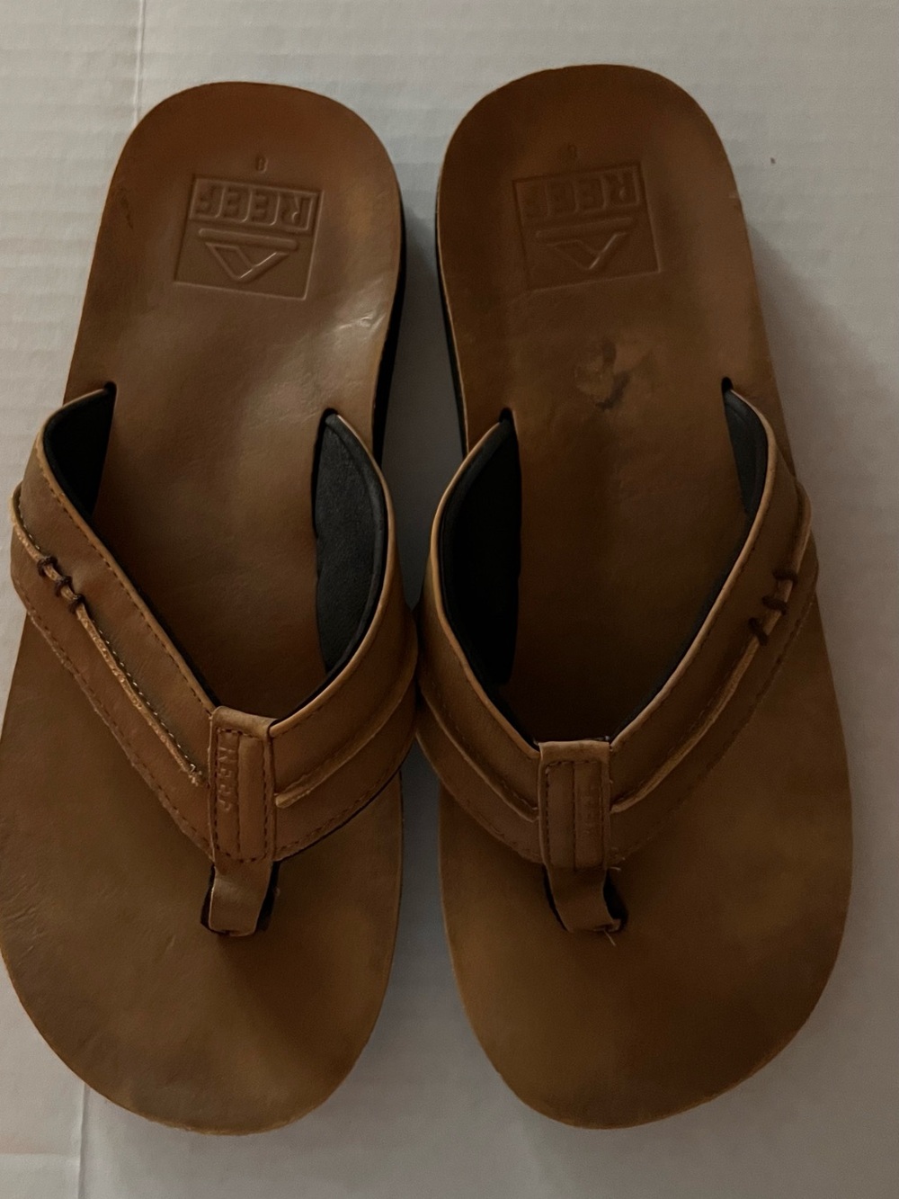 Reef Men’s Tan Leather Thong Sandals - Picture 2 of 7